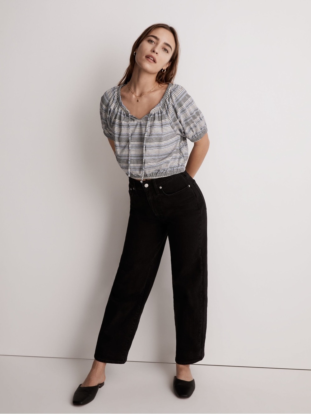 Madewell Jacquard Keyhole Crop Top in Stripe